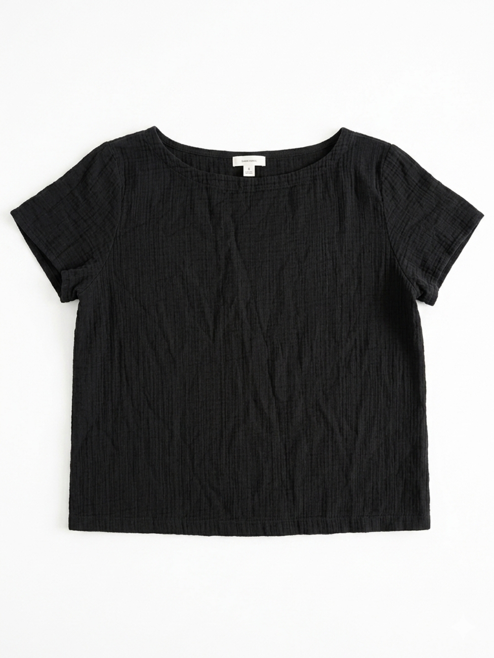 Eileen Fisher Organic Cotton Double Gauze Top Black Boxy Boat Neck Medium Large